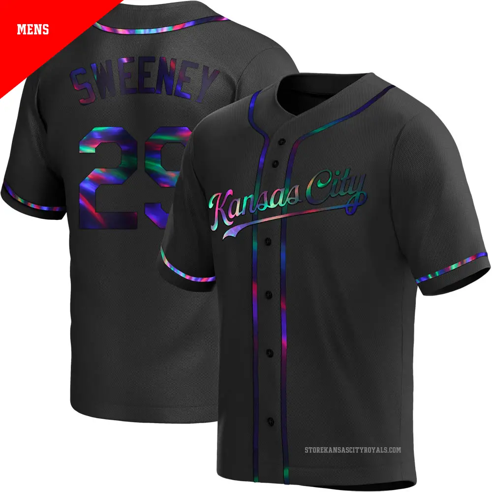 Men's ＃29 Mike Sweeney Kansas City Royals Black Replica Holographic Alternate Jersey