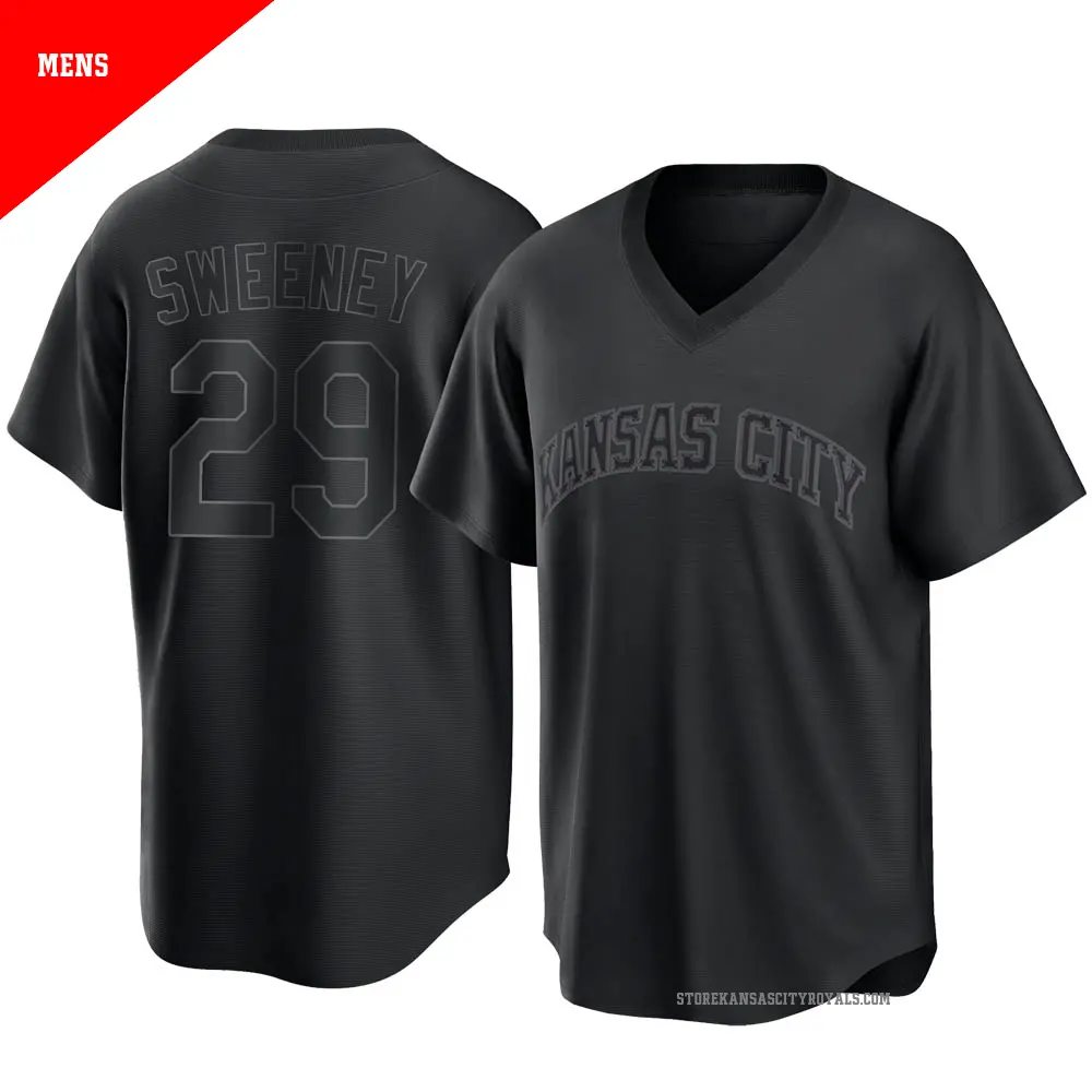 Men's ＃29 Mike Sweeney Kansas City Royals Black Replica Pitch Fashion Jersey