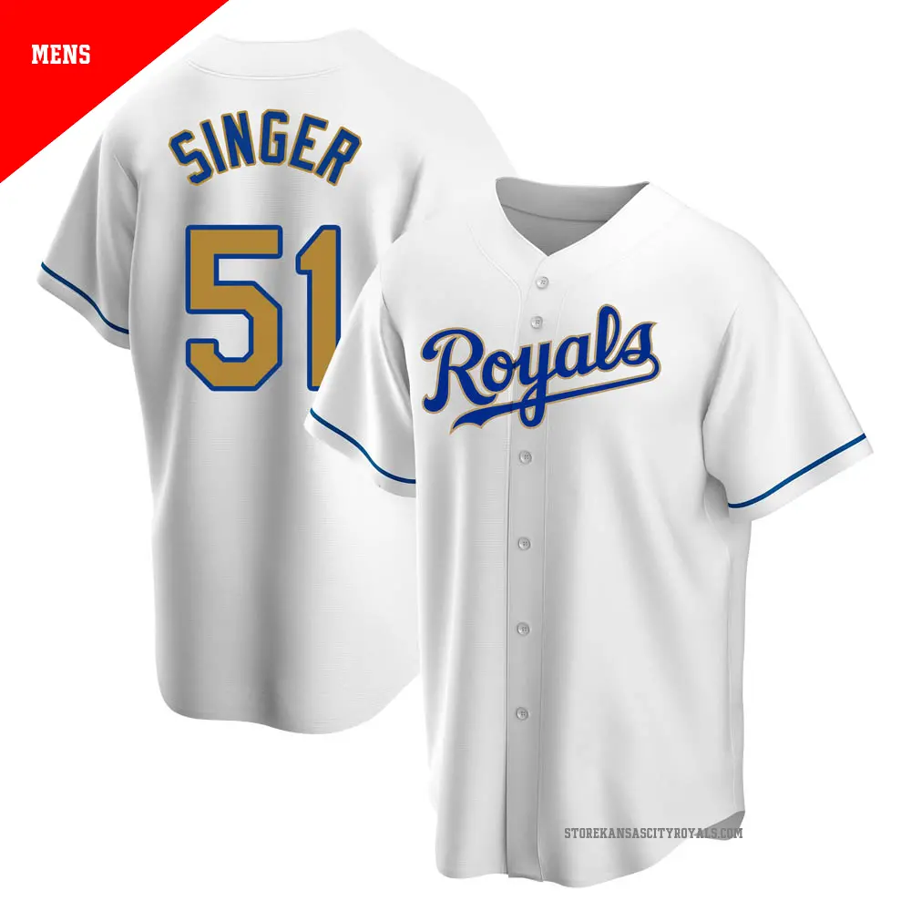 Men's ＃51 Brady Singer Kansas City Royals Gold Replica White Home Jersey