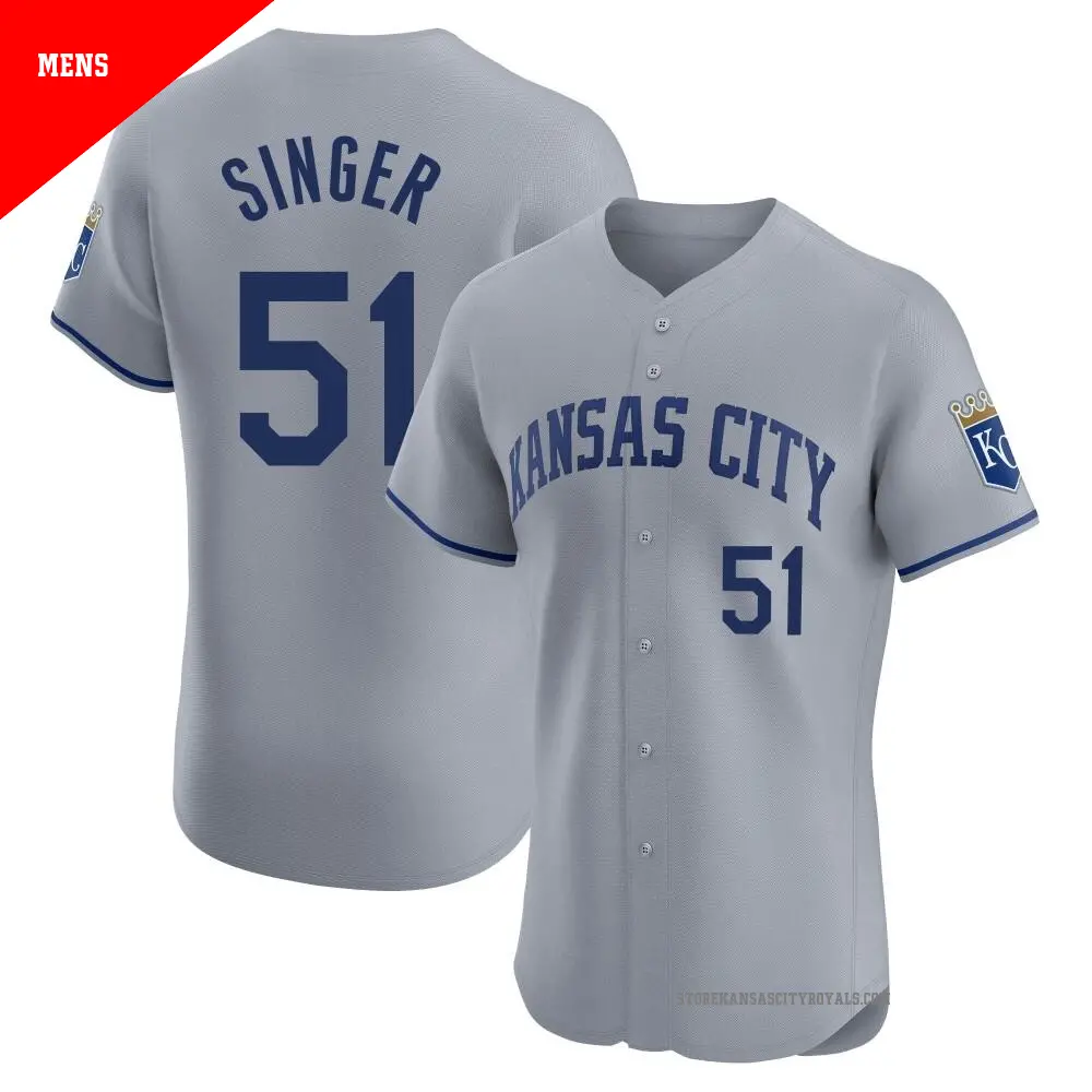 Men's ＃51 Brady Singer Kansas City Royals Gray Elite Road Jersey