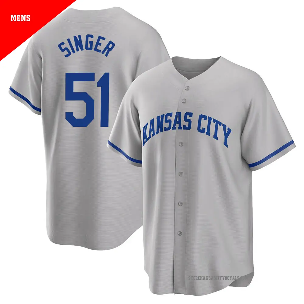 Men's ＃51 Brady Singer Kansas City Royals Gray Replica 2022 Road Jersey