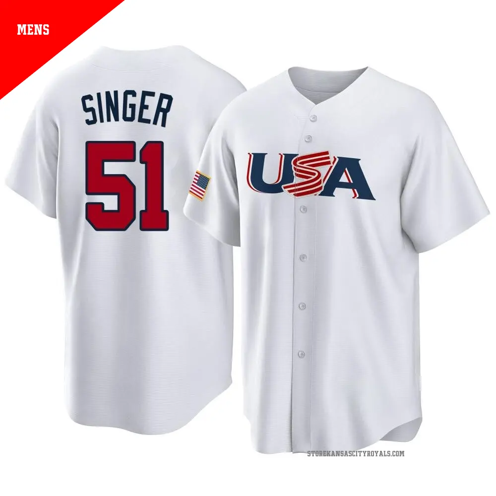 Men's ＃51 Brady Singer Kansas City Royals White Replica USA Baseball 2023 World Baseball Classic Jersey