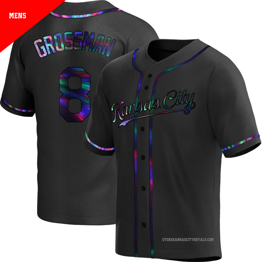 Men's ＃8 Robbie Grossman Kansas City Royals Black Replica Holographic Alternate Jersey