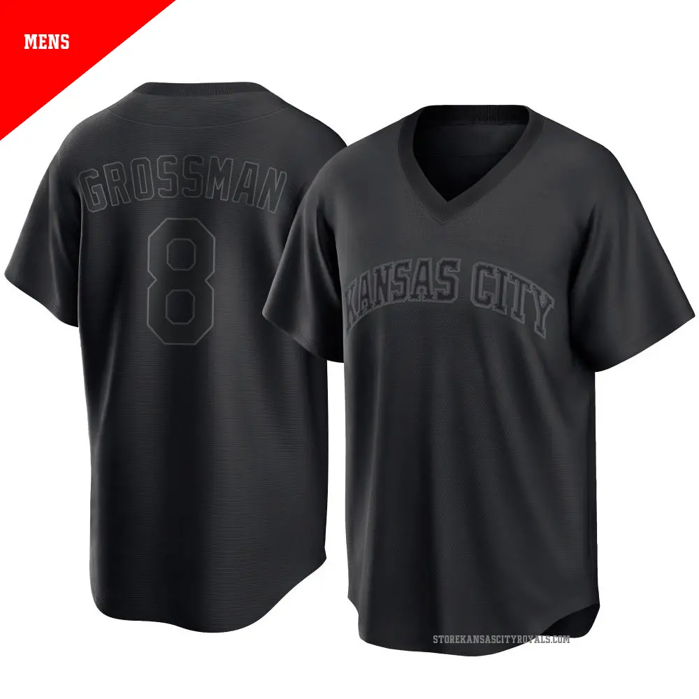 Men's ＃8 Robbie Grossman Kansas City Royals Black Replica Pitch Fashion Jersey