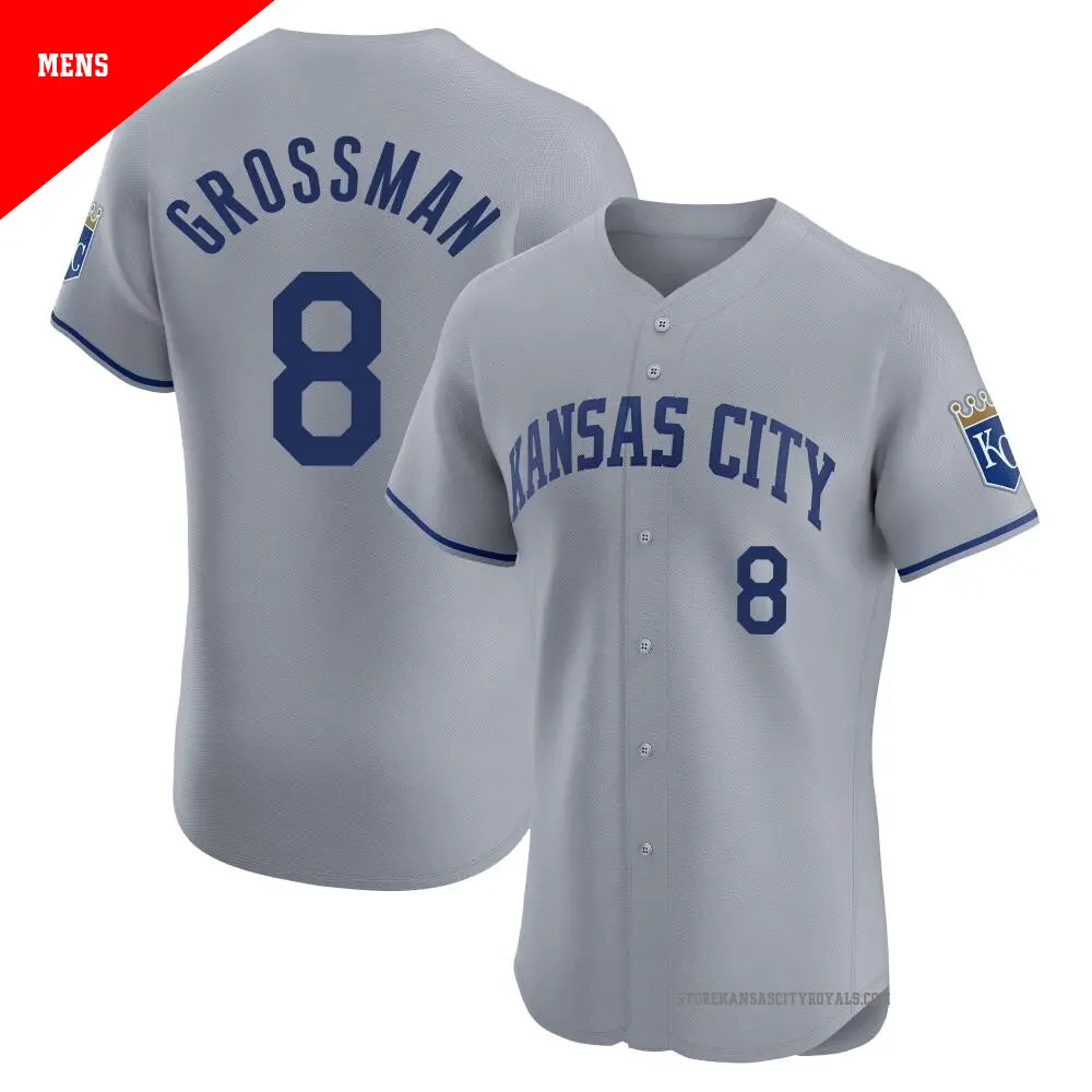 Men's ＃8 Robbie Grossman Kansas City Royals Gray Elite Road Jersey