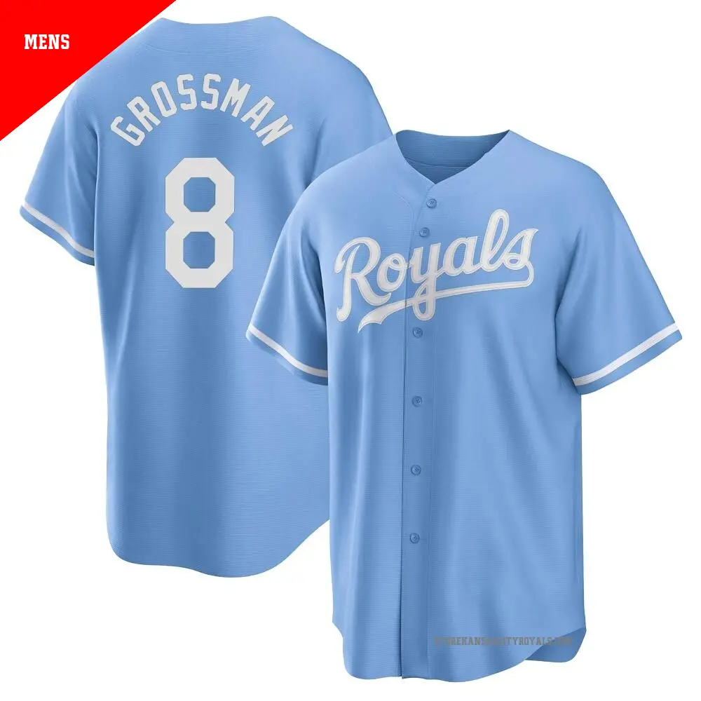 Men's ＃8 Robbie Grossman Kansas City Royals Light Blue Replica 2022 Alternate Jersey