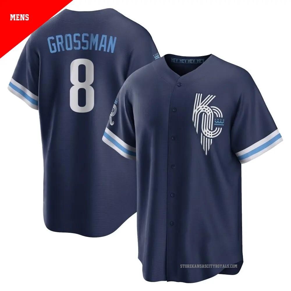 Men's ＃8 Robbie Grossman Kansas City Royals Navy Replica 2022 City Connect Jersey