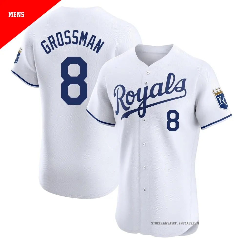 Men's ＃8 Robbie Grossman Kansas City Royals White Elite Home Jersey