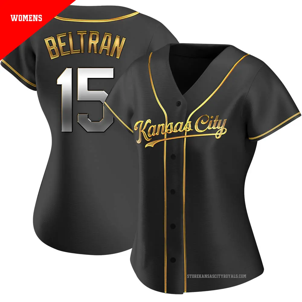 Women s 15 Carlos Beltran Kansas City Royals Gold Replica Black en Alternate Jersey