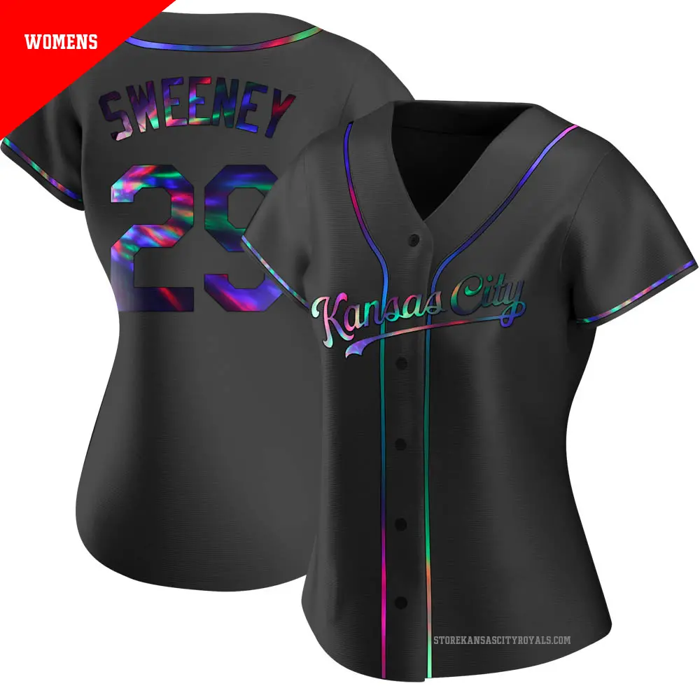 Women's ＃29 Mike Sweeney Kansas City Royals Black Replica Holographic Alternate Jersey