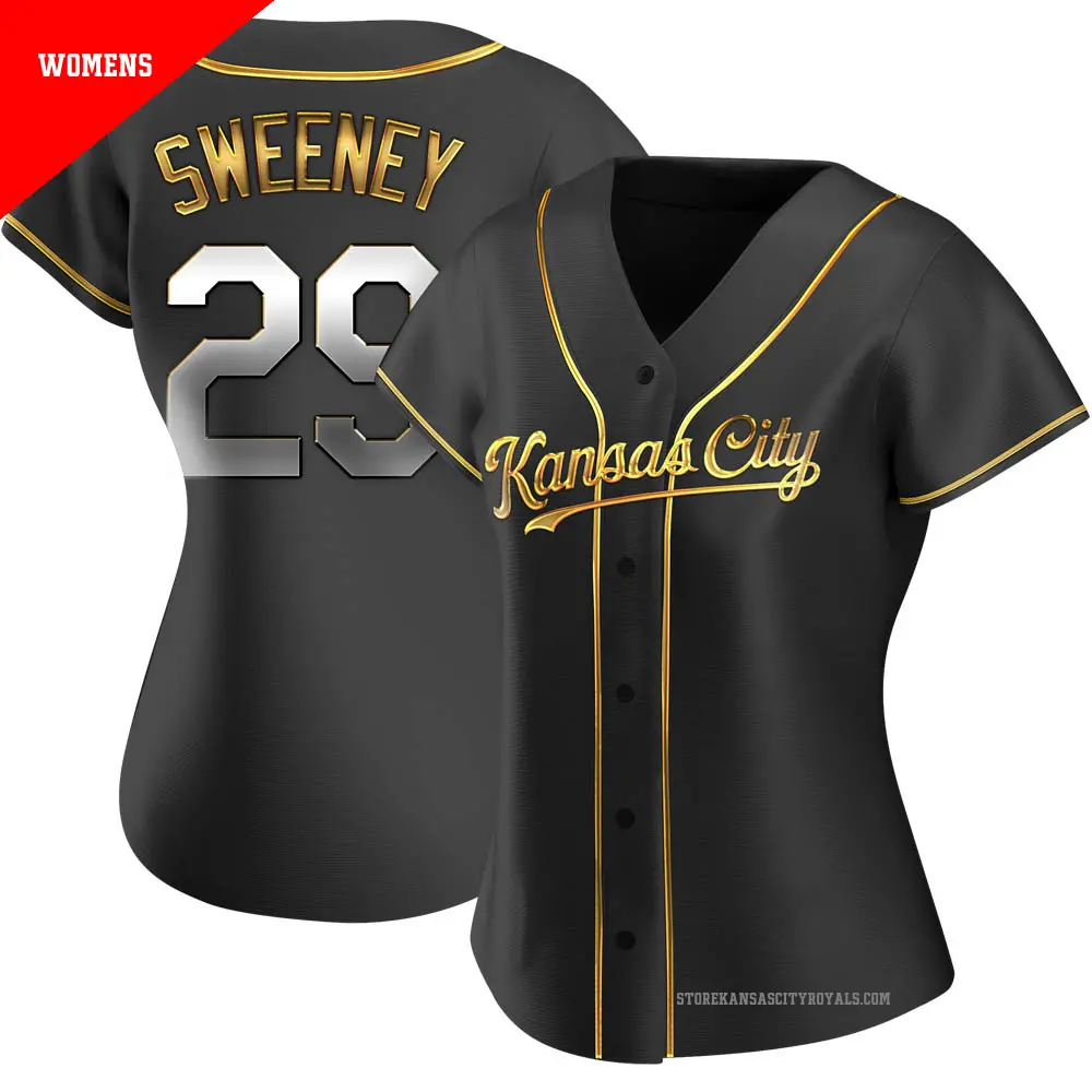 Women's ＃29 Mike Sweeney Kansas City Royals Gold Replica Black en Alternate Jersey