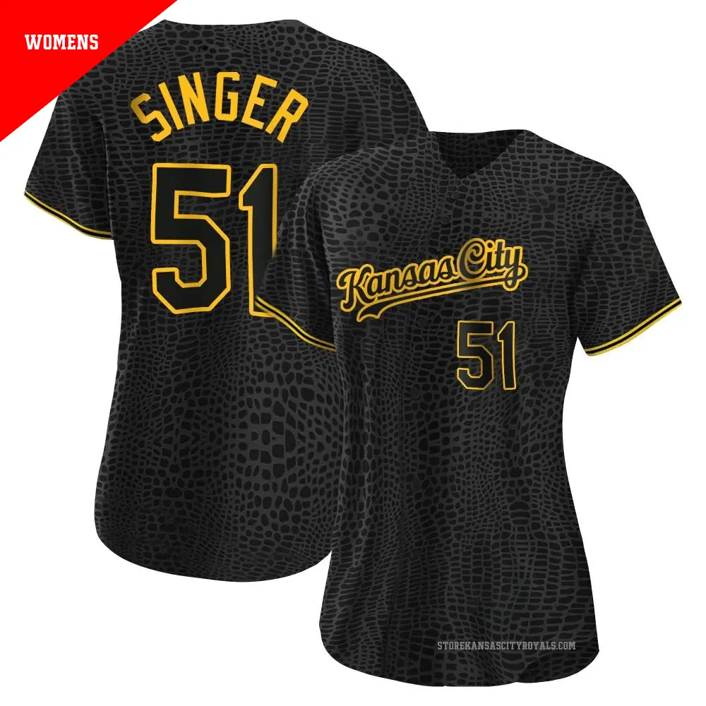 Women's ＃51 Brady Singer Kansas City Royals Black Authentic Snake Skin City Jersey