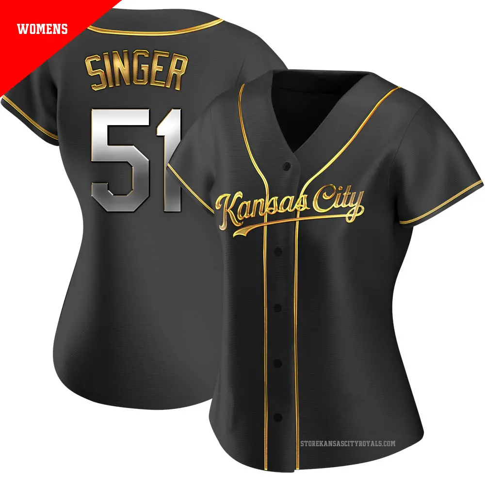 Women's ＃51 Brady Singer Kansas City Royals Gold Replica Black en Alternate Jersey