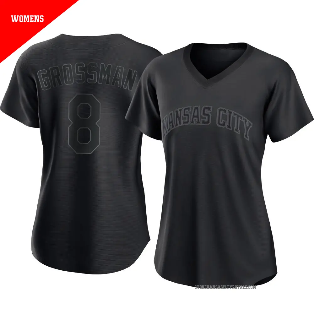 Women's ＃8 Robbie Grossman Kansas City Royals Black Authentic Pitch Fashion Jersey