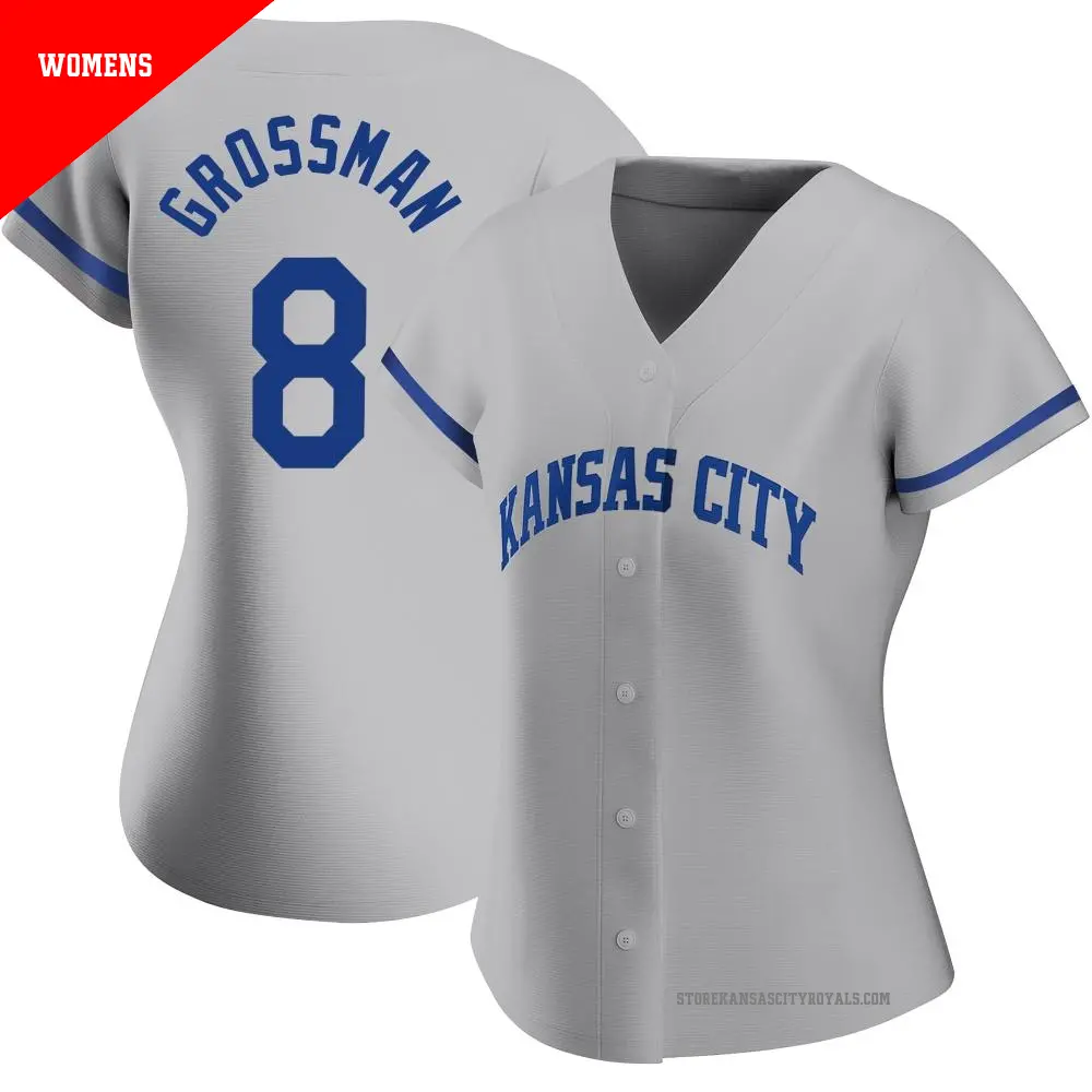 Women's ＃8 Robbie Grossman Kansas City Royals Gray Authentic 2022 Road Jersey