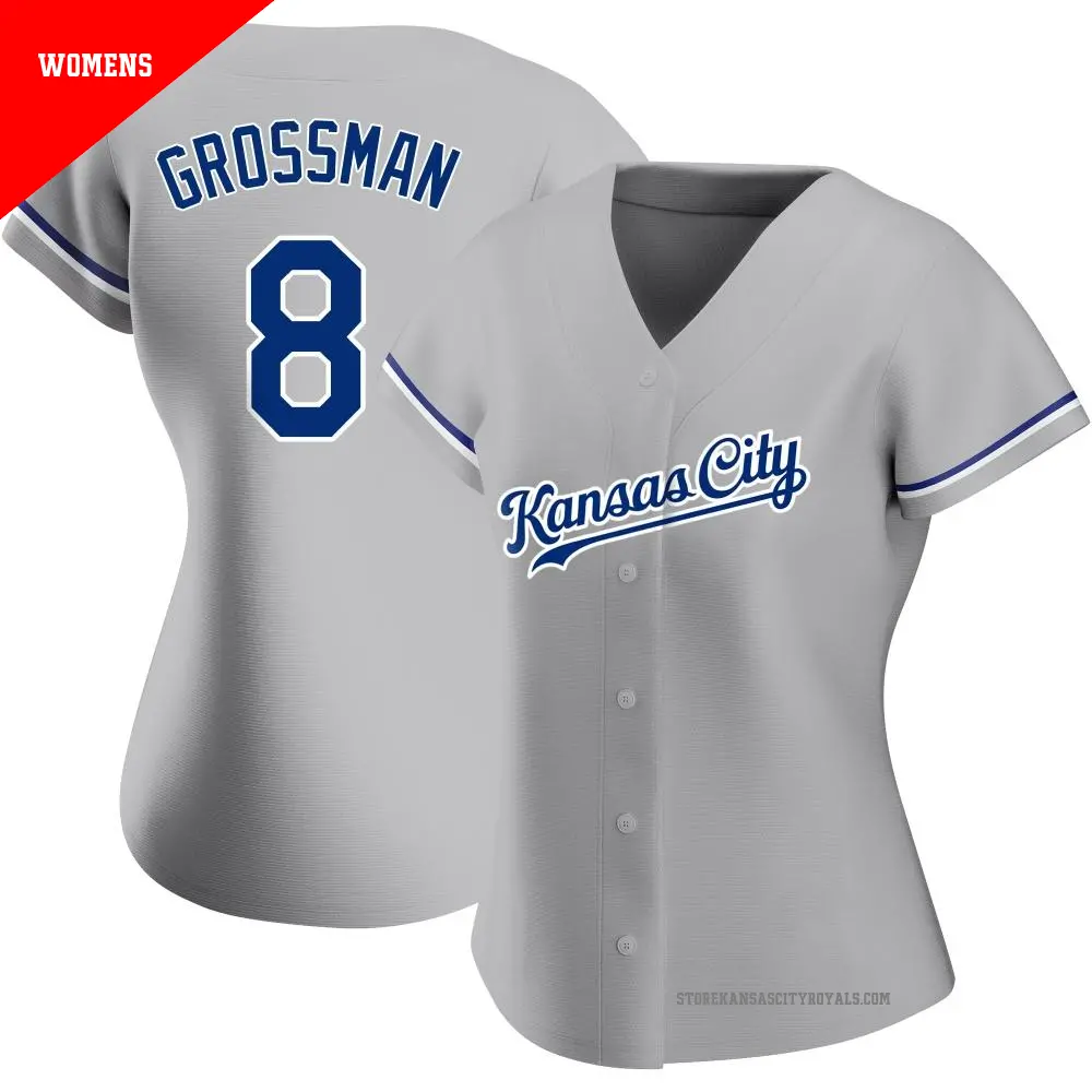 Women's ＃8 Robbie Grossman Kansas City Royals Gray Authentic Road Jersey