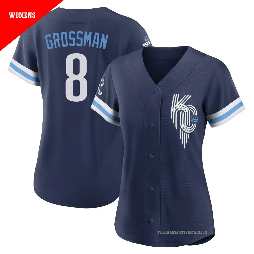 Women's ＃8 Robbie Grossman Kansas City Royals Navy Authentic 2022 City Connect Jersey