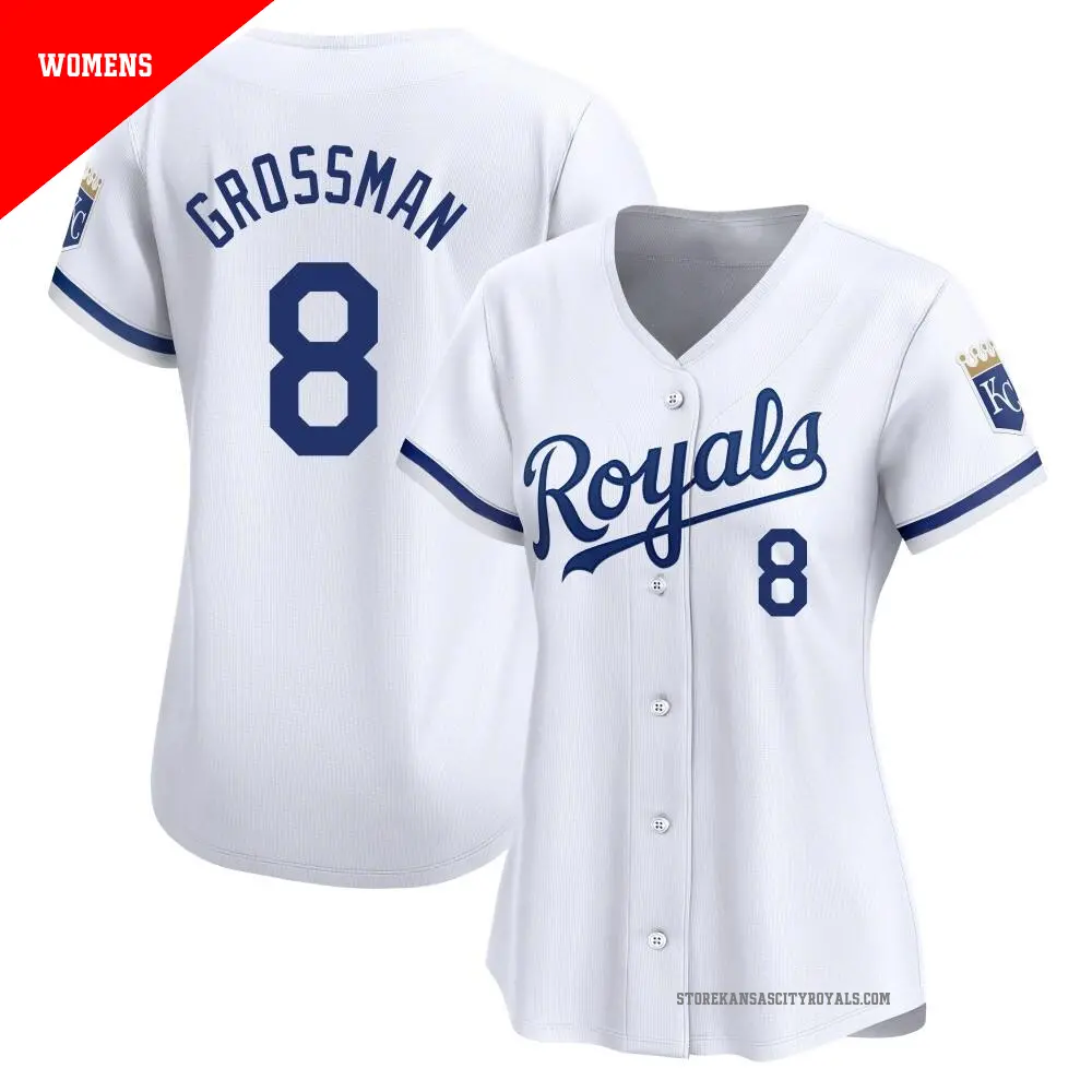 Women's ＃8 Robbie Grossman Kansas City Royals White Limited Home Jersey