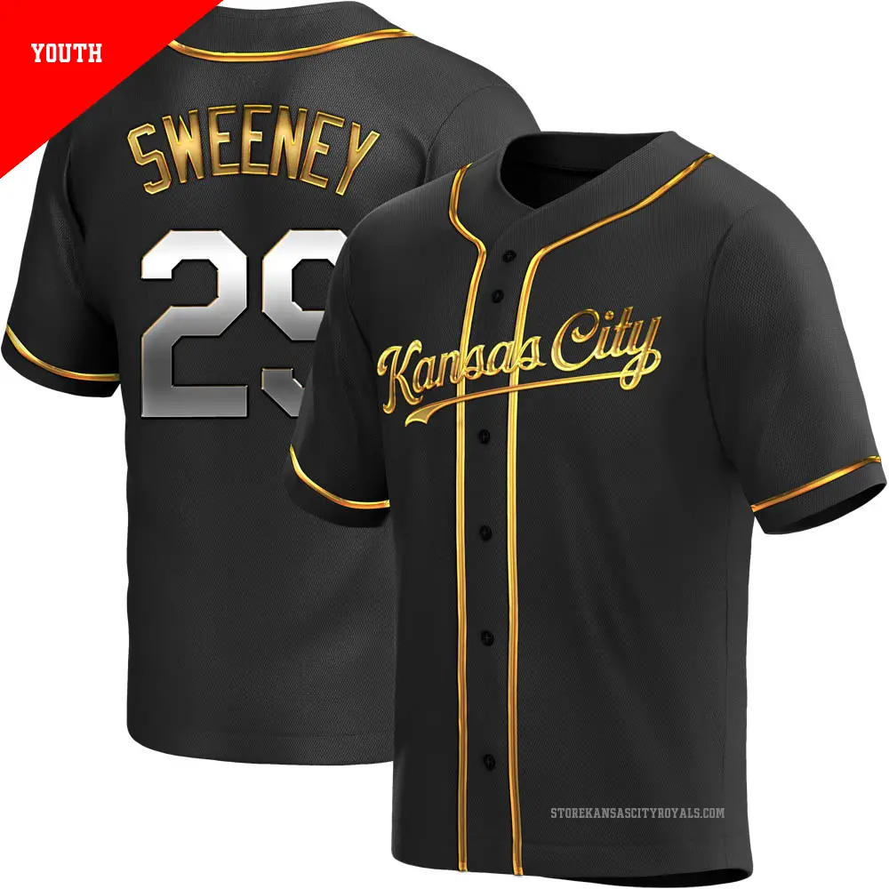 Youth ＃29 Mike Sweeney Kansas City Royals Gold Replica Black en Alternate Jersey