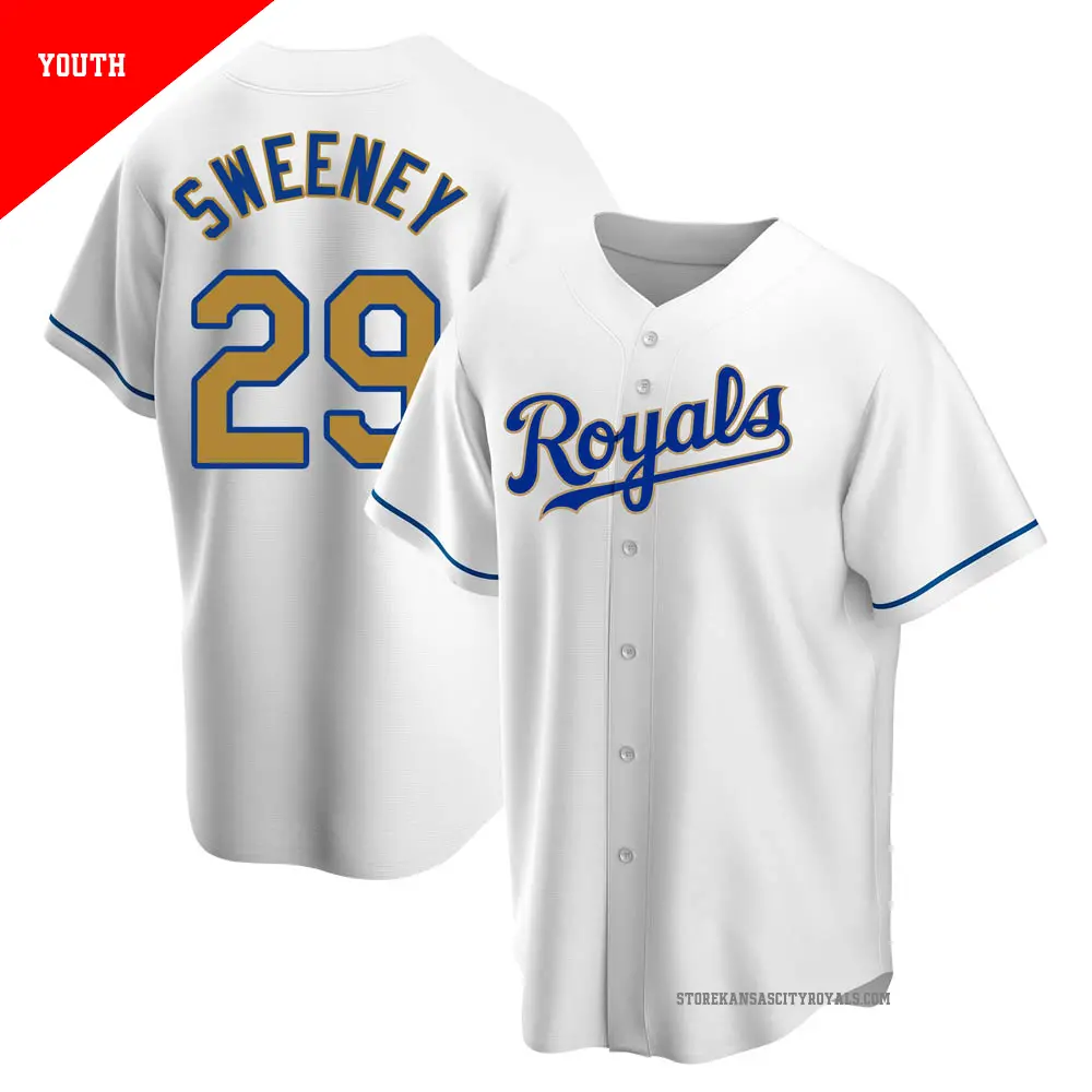 Youth ＃29 Mike Sweeney Kansas City Royals Gold Replica White Home Jersey