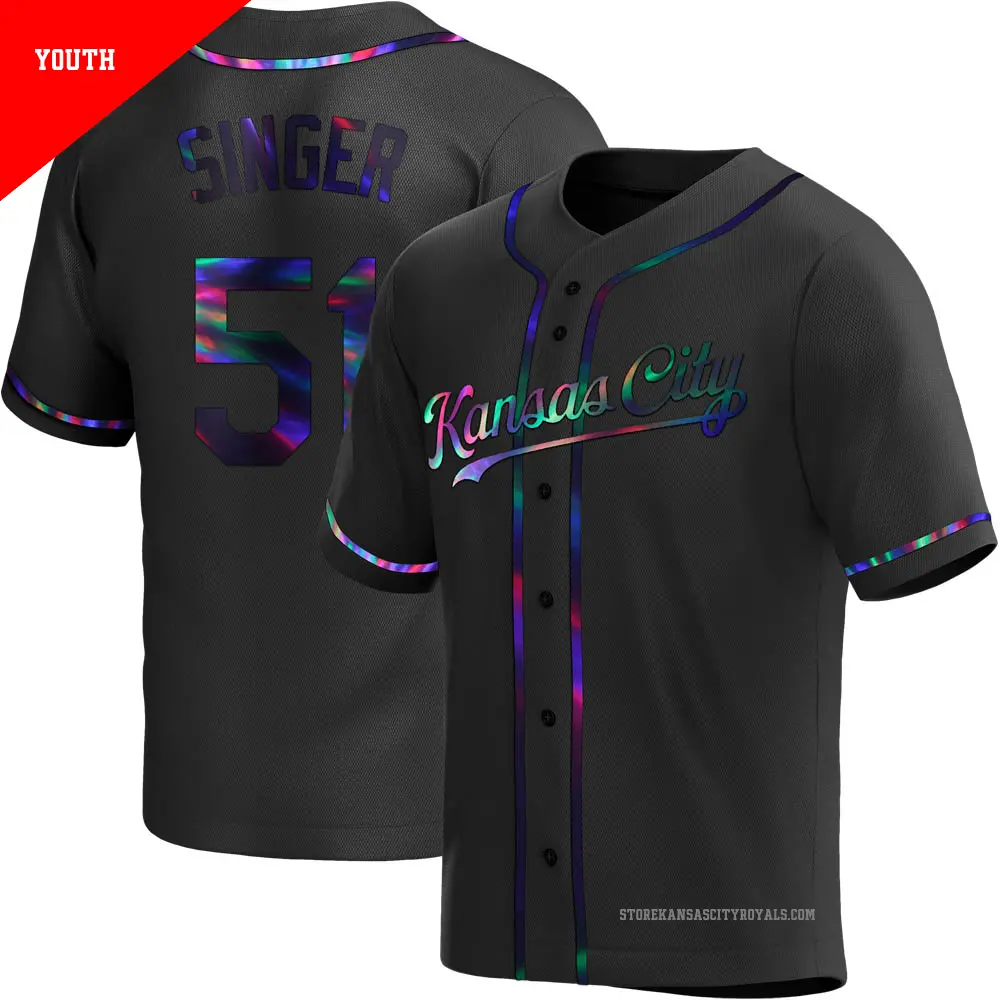 Youth ＃51 Brady Singer Kansas City Royals Black Replica Holographic Alternate Jersey