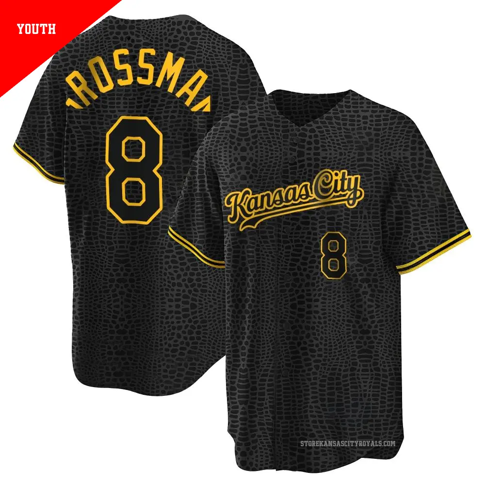 Youth ＃8 Robbie Grossman Kansas City Royals Black Replica Snake Skin City Jersey