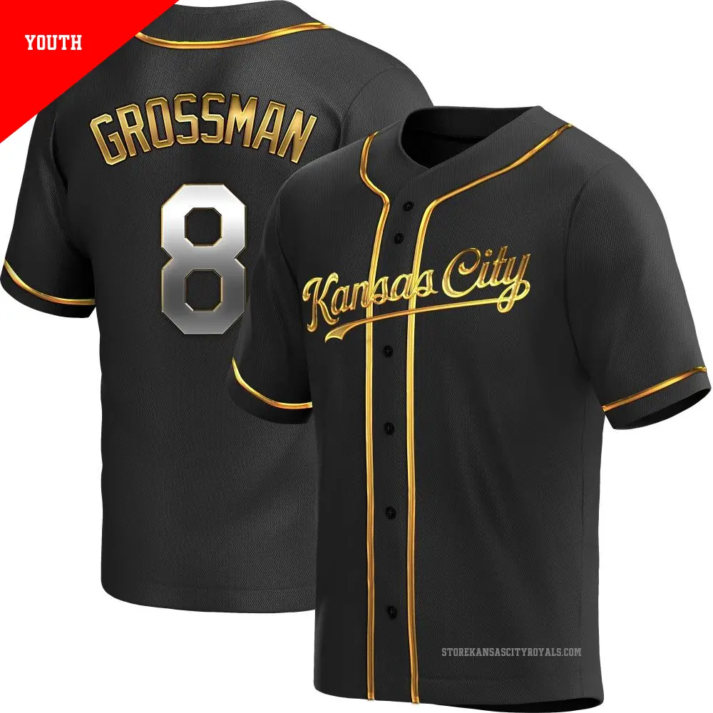 Youth ＃8 Robbie Grossman Kansas City Royals Gold Replica Black en Alternate Jersey