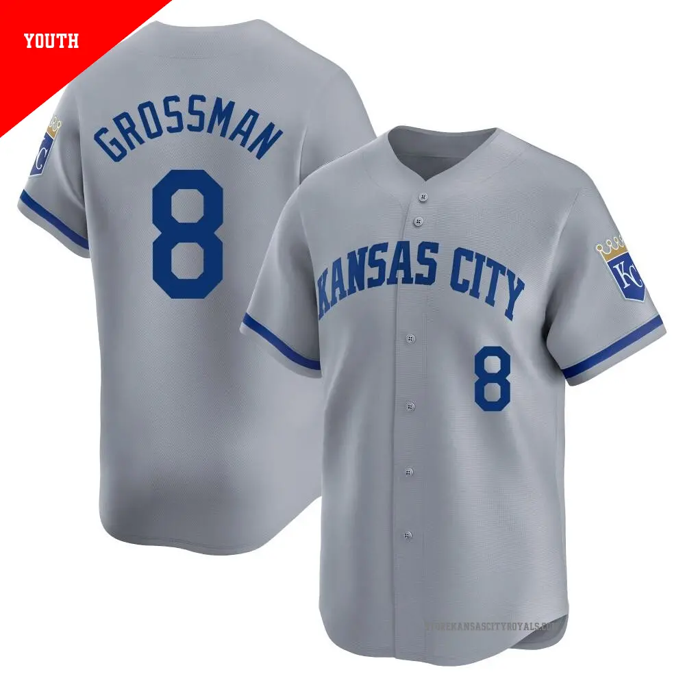 Youth ＃8 Robbie Grossman Kansas City Royals Gray Limited Away Jersey