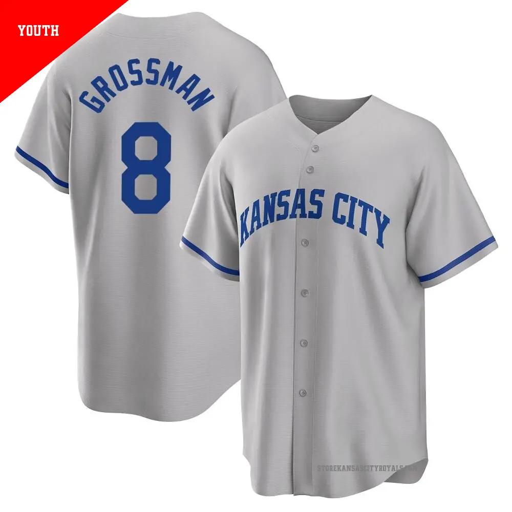 Youth ＃8 Robbie Grossman Kansas City Royals Gray Replica 2022 Road Jersey