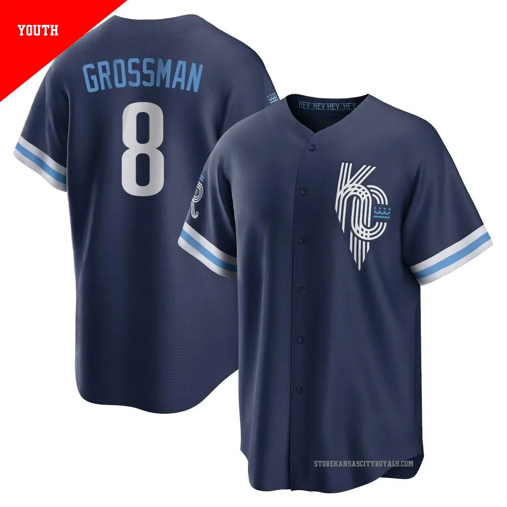 Youth ＃8 Robbie Grossman Kansas City Royals Navy Replica 2022 City Connect Jersey