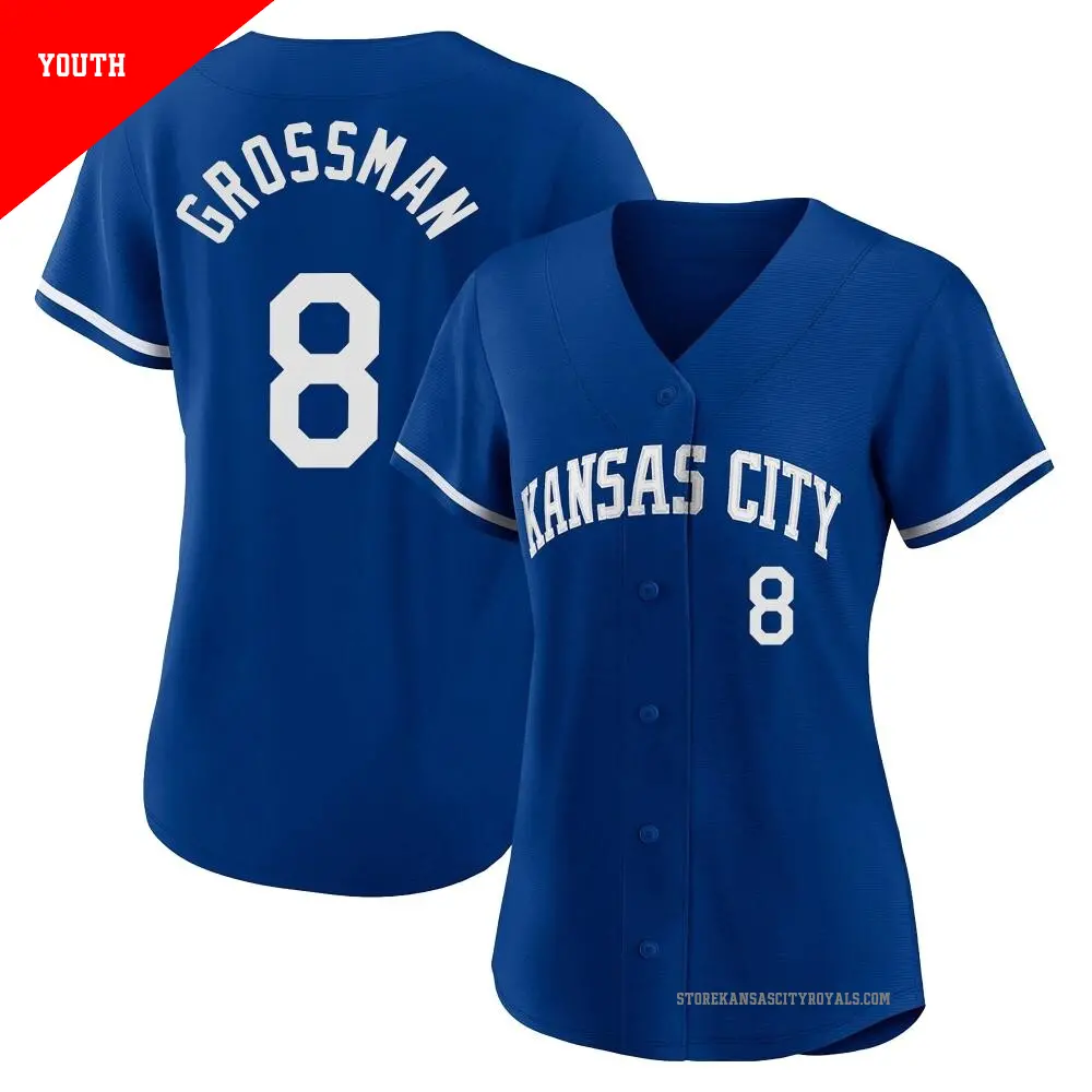 Youth ＃8 Robbie Grossman Kansas City Royals Royal Replica 2022 Alternate Jersey