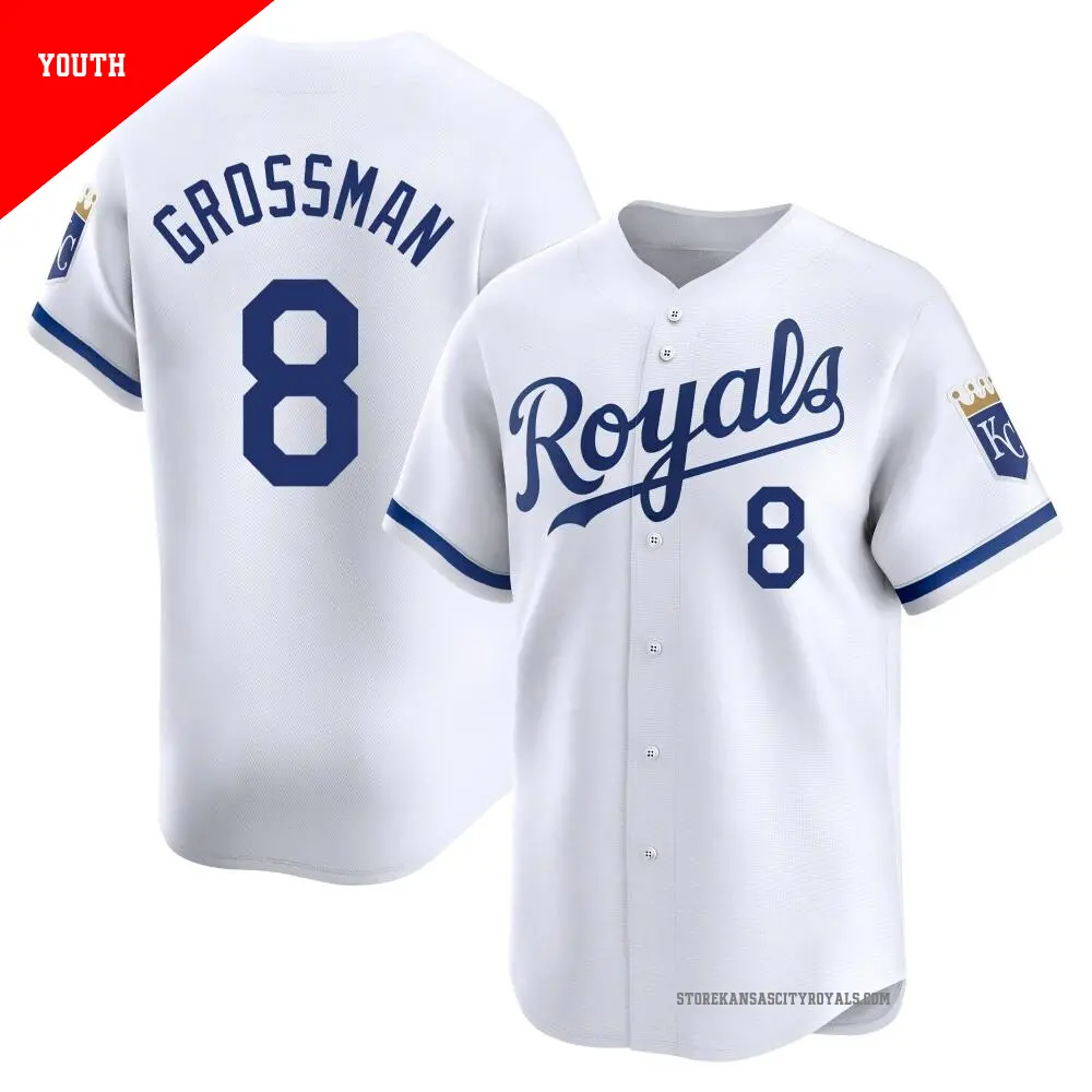 Youth ＃8 Robbie Grossman Kansas City Royals White Limited Home Jersey